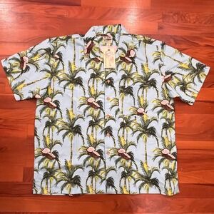 RS Surf Blue Hawaiian Palm Trees/Coconuts Button Down Men's Shirt Size L